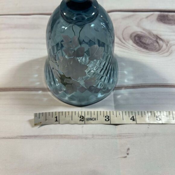 Fenton Vintage Blue Glass Bell Etched Floral‎ Diamond Pattern Collectible - Picture 4 of 8